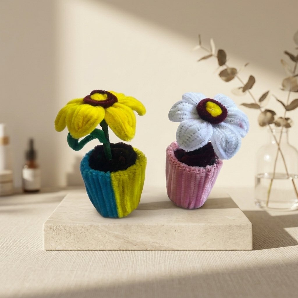 Handcrafted Potted Pipe Cleaner Flowers